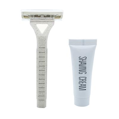 China Disposable Wheat Straw Razor Eco Razor Hotel Twin Blade Blade Set and Shvaing Cream for sale