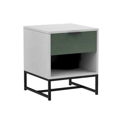 China Colorful Line New Line Surface Living Room Crafts Melamine Melamine Furniture Sets Modern Steel Sofa Side Accent End Wood Table With One Drawer for sale