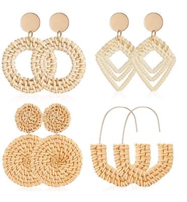 China Retro Hiphop ethnic style vine geometric hand - woven earrings in Europe and America exaggerated vine woven earrings for sale