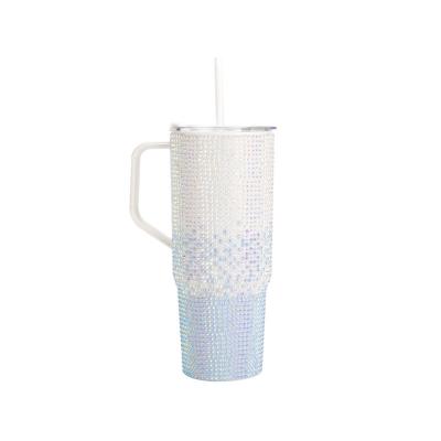 China Cross Border 1200ml Single-Wall Tumbler With Shiny Diamonds Handle And Straw for sale