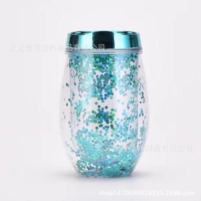 China Amazon U-shaped 12oz Wine Glass Egg Cup Double-layer Portable Plastic Cup Outdoor Drink Water Cup Wholesale Logo for sale