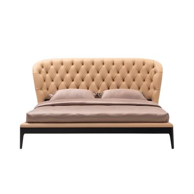 China Sturdy Modern Single Layer Metal Base Modern Durable And Supportive Flat Style Double Bed With Enlarged Mattress And Backrest for sale