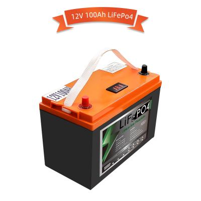 China ABS New Design 12V 100AH LiFePO4 Cells 12.8V Lithium Iron Phosphate Housing Element BMS Battery 6000 Cycles For Offroad RV Campers for sale