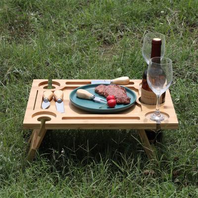 China Hot Sale Car Camping 2 in 1 Portable Folding Wood Table Top Camping Picnic Stand Table Small Outdoor Wooden Omelet Table for sale