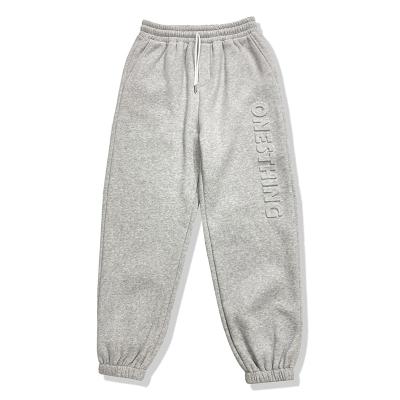 China Mens Anti-Pilling Joggers Embossing Pants Custom 3d Printed Embossed Logo Mens Pants Elastic Waist Plain Sweatpants for sale