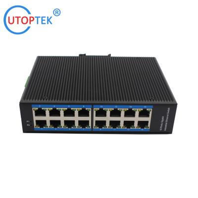 China Industrial 16x10/100/1000Mbps RJ45 ports network switch DIN Rail IP40 4KV -40 ~+85 ℃ power input support: DC10~52V for sale