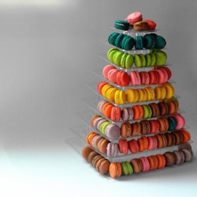 China New style Black 9 tiers plastic macaron Square piramide macarons tower patented customizable Macaron packaging with low price for sale