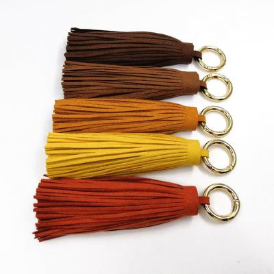 China Cell Phone 10cm Leather Tassel Key Chain For Straw Beach Bag,China Leather Tassel Key Chain Supplier for sale