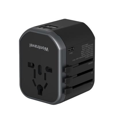 China Travel Wontravel 3.4A Dual USB plug adapter International Outlet Universal Travel Adapter Type C for Phone for sale