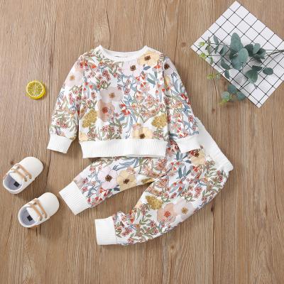 China Customization Design Floral Print Casual Baby Clothes Casual Hoodies Cotton Wear Children Girl Clothing Set for sale