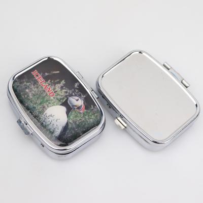 China Custom Home Decoration OEM Different Shape Travel Souvenir Portable Mini Metal Blank Pill Box With Mirror for sale