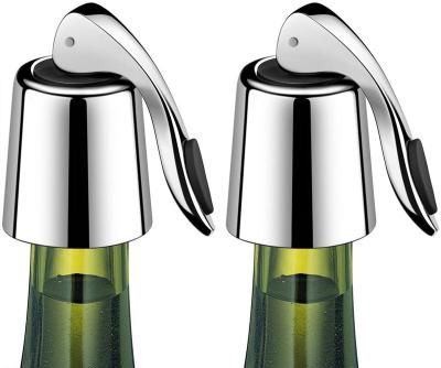 China Disposable Wine Stoppers Set of 2 Stainless Steel Wine Bottle Stopper with Silicone Seal Reusable Beverage Preserver Freshness Keeper for sale