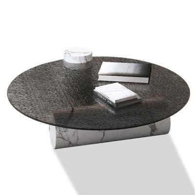 China Customizable Italy designer modern luxury home furniture natural marble glass top transparent glass coffee table for sale