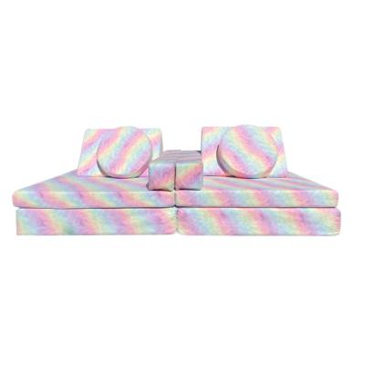China Model Jela Eco-Friendly Rainbow 8 Pcs Set Kids Play Couches Sofa With 2 Triangle Pillows And 2 Armrests And 2 Surrounds Us Certipur- for sale