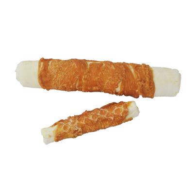 China Sustainable Natural Pet Treats Chicken Wrap Bleached Rawhide Stick Dog Chew Treats Natural Dog Dental Treats for sale