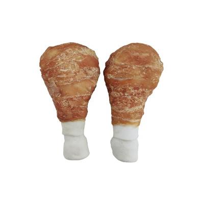 China Sustainable High Quality Durable Delicious Drumstick Shape Real Chicken Wrapped Rawhide Bones Chew Dog Treats JIANDI Specialty for sale