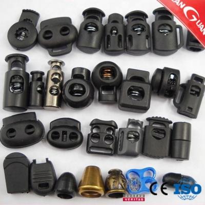 China Nickel Free POM Two Holes Plastic Spring Stop Rope Toggle Locks End for sale