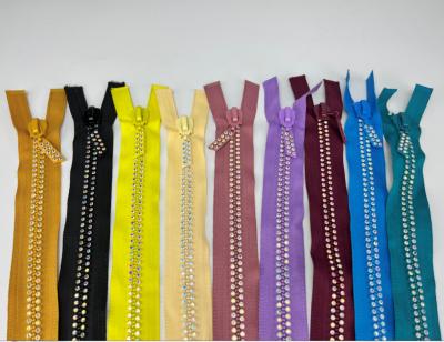 China NO.10 Auto Plastic Open Lock Zipper With Diamond For African Market for sale