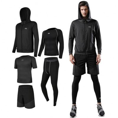 China Breathable 5 Piece Set Mens Sports Custom Logo Wear Men Active Wear Sexy Sport Fitness Clothing Sets Gym Clothes Sports Wear for sale