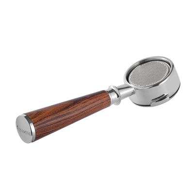 China 58.5mm Stainless Steel Viable Coffee Portafilter For Nuova Bottomless Espresso Filter Bare Wood Handle Stainless Steel Basket for sale