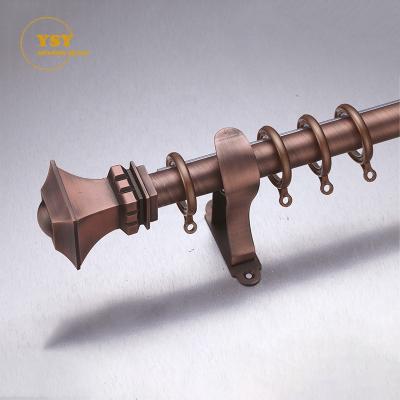 China Strong Diy Decorating Wall Mount Carbon Steel Drapery Material 28Mm Antique Copper Square Finials Curtain Pole for sale