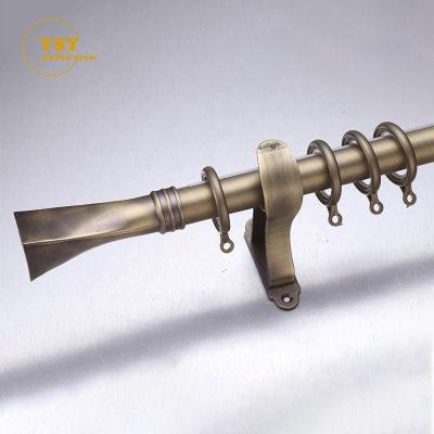 China Strong Decorative Antique Brass Steel Stain Window Stretch Curtain Rod Sets Double for sale