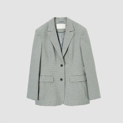 China Breathable Custom Wholesale Green Grid Lapel Collar Button Womens Suits Womens Blazer Jacket for sale