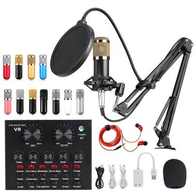 China V8 Desktop Professional Audio Sound Card Set Condenser Microphone Bm800 Kit Karaoke Mic Kits For Live Streaming for sale