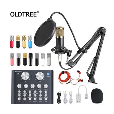 China For Different Devices Bm800 V8A2 Professional Condenser Microphone Sound Card Set For Webcast Live Recording for sale