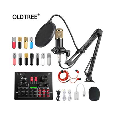China Professional Kareoke Bm800 V8X Condenser Microphone Sound Card Set For Webcast Live Recording for sale