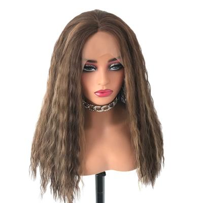 China Body Wave Long highlight curly synthetic wig for black women with 13 * 4 adhesive free Futura synthetic lace front wig and natural hair for sale