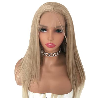 China Body Wave Long Honey Blonde Silky Straight Synthetic 13*4 lace front Wigs For Women Natural Hairline Glueless Synthetic Lace Front Wig for sale