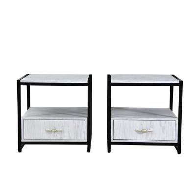 China Modern Home Small Modern Metal Frame Bedroom Furniture Bedside Table Night Stand Wood Stand For Bedroom for sale