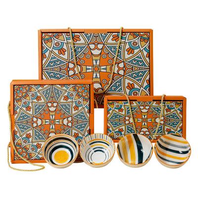China Disposable Bohemian Style 4.5inch Ceramic Bowls With Spoon Set Porcelain Bowl Set Rice Bowl For Gift for sale
