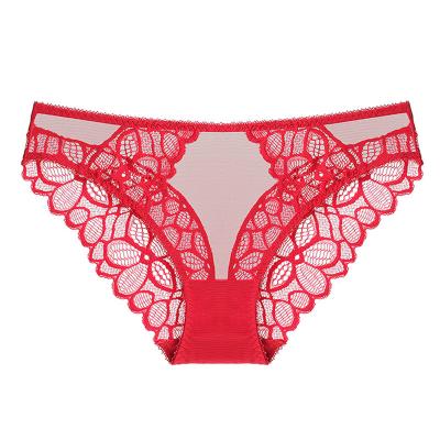 China Ladies Breathable Sexy Comfortable Breathable Panties Lace Mid-Low Waist Briefs Temptation Crotch Cotton Transparent Panties for sale