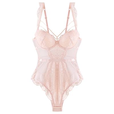 China European and American French soft underwire lace breathable sexy lingerie lift up protection Teddy Sleepwear with snap wire and crotch for sale