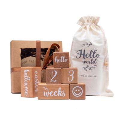 China Exquisite Customized 6 Wooden Blocks With Gift Box Baby Milestones Block Age Arrangement Holiday Countdown Baby Shower Gift for sale