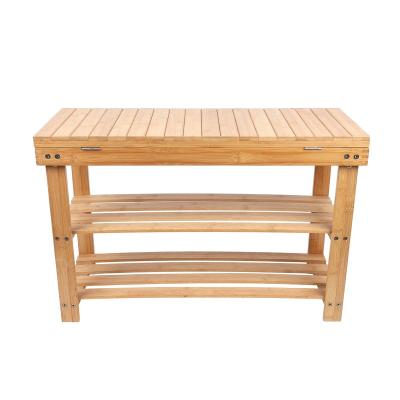 China (Size)Adjustable Natural Bamboo Shoe Rack Bench Organizer Bathroom Shelf With Storage Drawer for sale
