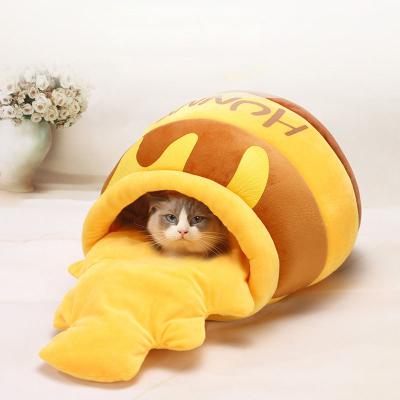 China Amazon Cartoon Style Pets Living Warm Living Beds Winter Comfy Cotton Cat House Pet Cat Bed for sale