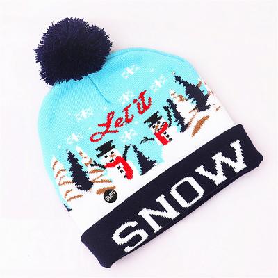 China Wholesale Winter Kintted Factory Xmas Christmas Gift Warm Hat For Women Kids LED Light Up Beanie Hat for sale