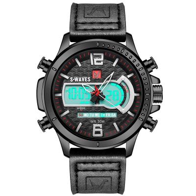 China Alarm Mens Watch Digital Quartz Sport Wristwatches Black Leather Brand Watch Man 2072P OED Watches for sale
