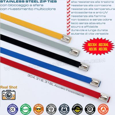 China Epoxy Coated Metal Cable Ties, 316L, 316, 304 Polyester Coated Stainless Steel Ball-locking Cable Zip Ties for Outdoor for sale