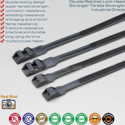 China Cable Ties Double-locking Cable Tie 9x350mm Black Cable Zip Tie Strap with Double Lock 110LBS, Ø20-93mm for sale