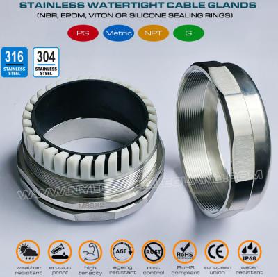 China 304 Stainless Steel Waterproof Cable Gland, 65~70mm Adjustable 316 Stainless Steel M88x2 Metric Cable Gland Connector IP68 for Large Cables for sale