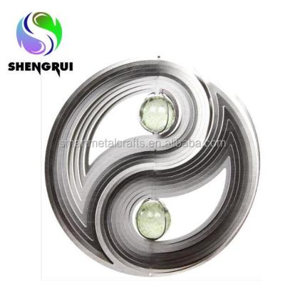 China Worldwide Silver Yinyang Wind Spinner With Ball Metal Wind Spinner Garden 3D Wind Spinner for sale