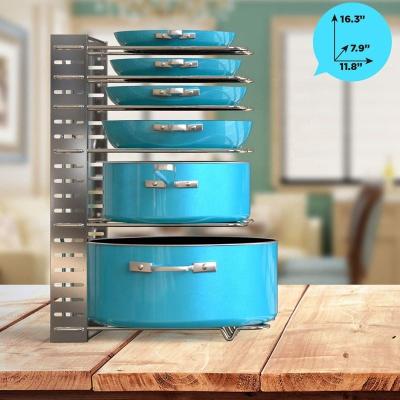 China Hot Selling Kitchen 8+ Viable White Metal Pot Lid Holder Cabinet Adjustable Pots Rack Rack Organizer for sale