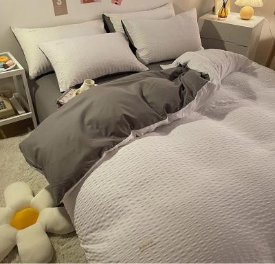 China Nordic Style Folded Washed Cotton Single Four-Piece Sets Cotton Seersucker Bedding Set for sale