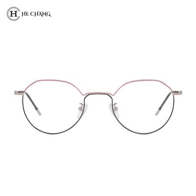 China 2021 Factory Custom Glasses OEM HeChang Customization Pink Rose Anti-blue Anti-blue Logo Optical Glasses Metal Frame for sale
