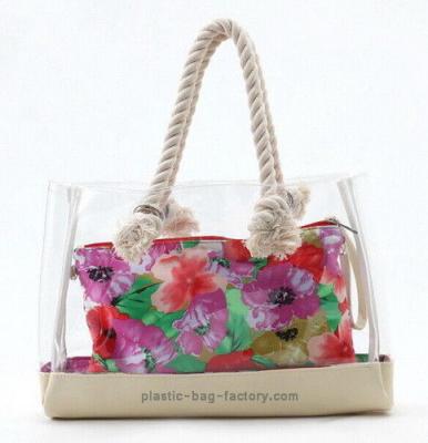 Китай ДОСТИГНИТЕ мешок tote PVC стандартного пляжа женщин прозрачный с хлопком corp продается