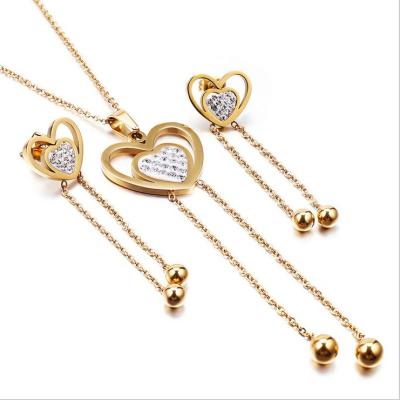 China Love CZ 18K Gold Women Stainless Steel Tassels Love Necklace Set for sale